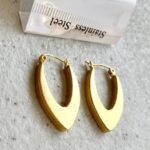 gold-steel-chunky-teardrop-hoop-earrings