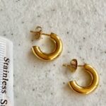 gold-steel-mini-chunky-dome-hoop-earrings