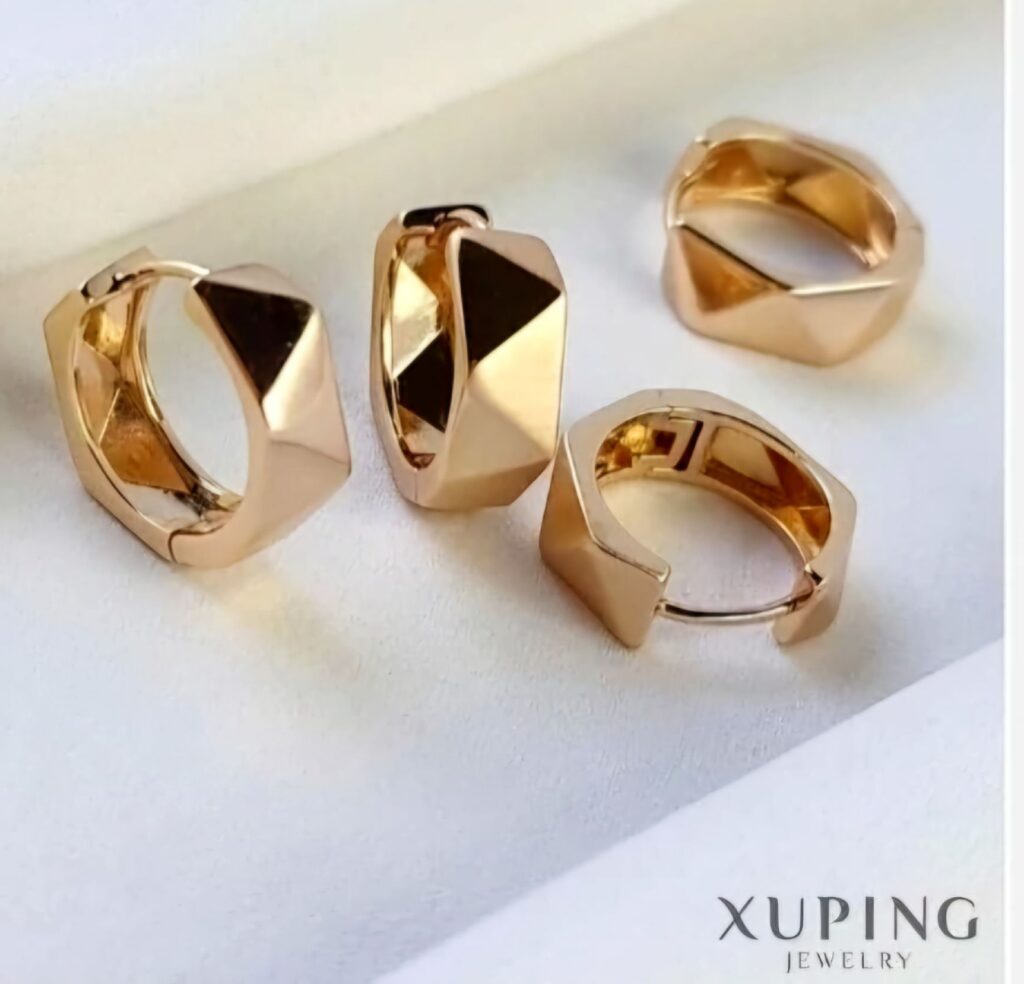 گوشواره حلقه‌ای ژوپینگ مدل هندسی تراش‌دار