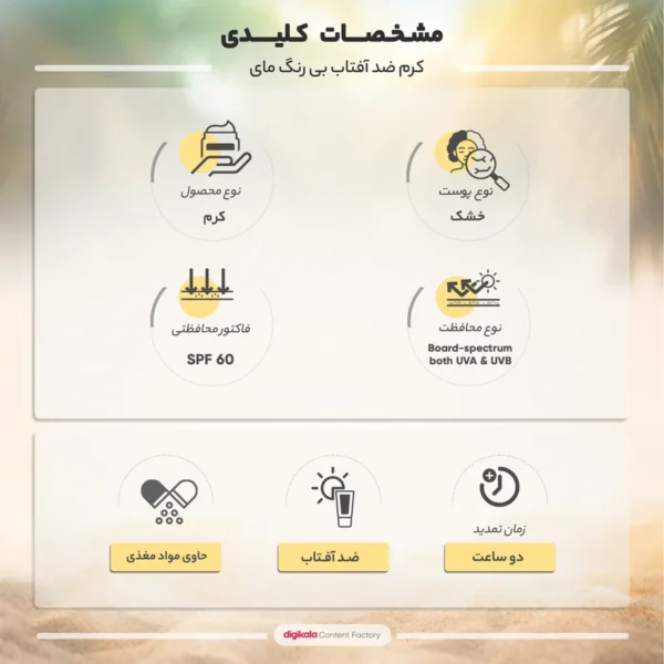کرم ضد آفتاب مای بی رنگ SPF60 حجم 50 میلی لیتر مناسب پوست خشک و معمولی - Image 6