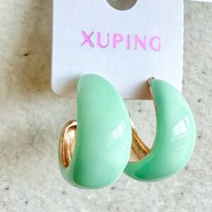 گوشواره حلقه‌ای ژوپینگ با روکش سبز پاستلی